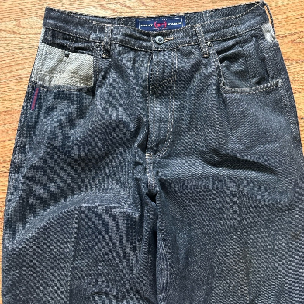 Vintage Phat Farm Black Carpenter Baggy Jeans 36x34 Hip Hop Style Tapered 34x34 - Picture 6 of 10